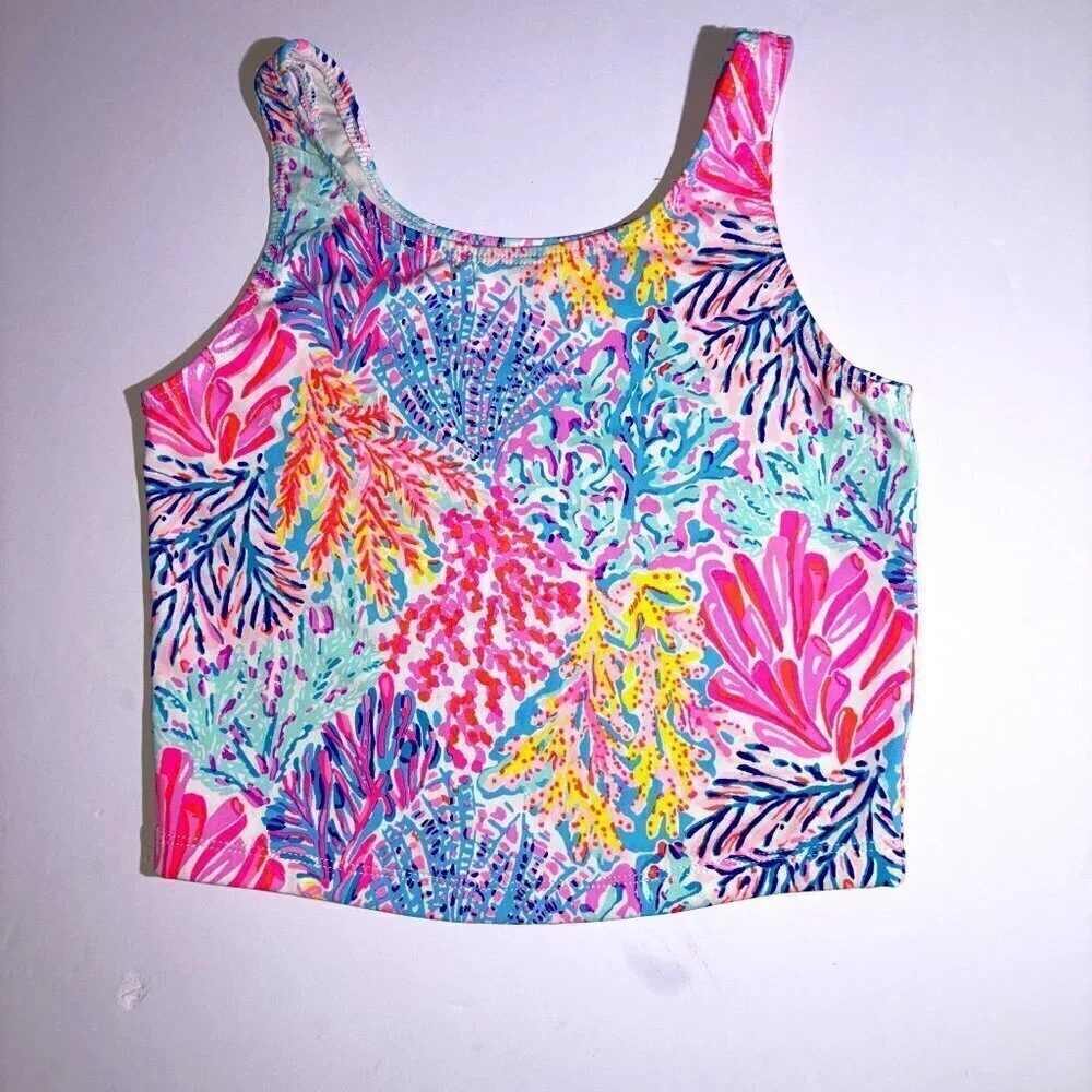 Lilly Pulitzer Girl's Haley Tankini Top UPF 50+ - Size 9 - Colorful, Coral